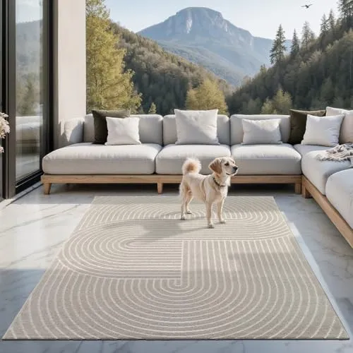 the carpet Teppich Santo Plus - Moderner robuster Outdoor Teppich, beige - Flachgewebe-Teppiche, ideal für geschützte Außenbereiche, wasser- und schmutzabweisend, perfekt für Eingangsbereiche und moderne Wohnräume.