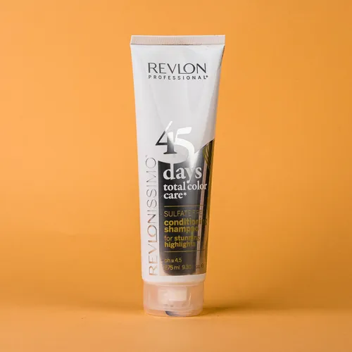 Revlonissimo 45 Days Conditioning Shampoo für atemberaubende Highlights, 275 ml - 2 in 1 Shampoo und Conditioner, speziell für leuchtende Strähnen. Schützt die Farbe bis zu 45 Tage und pflegt das Haar seidig und gesund.