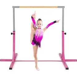 COSTWAY Gymnastik Turnreck - Höhenverstellbare Reckstange für Kinder - Optimale Unterstützung für junge Turner! Mit 12-facher Höhenverstellung von 85-145 cm passt sich dieses stabile Turngerät den Fähigkeiten Ihres Kindes an und fördert Kraft, Gleichgewicht und Flexibilität.
