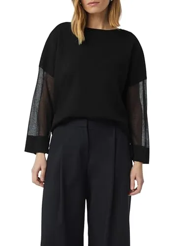 comma Leichter Strickpullover im Relaxed Fit mit transparenten Ärmeln - Pullover für Damen, aus bequemem Baumwollmix mit durchscheinenden Ärmeln für einen trendigen Look, perfekt für lässige Anlässe.