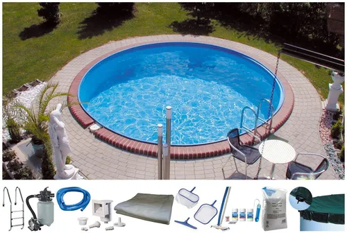 my POOL BWT Rundpool PREMIUM Komplett-Set - Swimmingpools in rund, 10-teiliges Set mit robustem Stahlwandbecken, inklusive Sandfilteranlage für effiziente Wasserpflege und 6 Jahre Herstellergarantie.