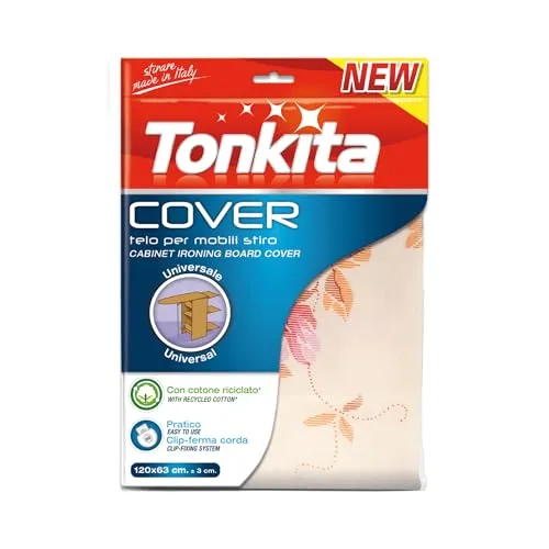 Tonkita | Universal-Bezug für Schränke, 120 x 63 cm, Bügeltuch aus recycelter Baumwolle und Frottee, mit Clip zum Befestigen von Seilen, weich und praktisch, für Bügelbretter bis 112 x 55 cm - Made in