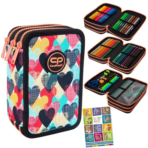 Federmappe 3-Fach Gefüllte Federtasche mit Hausaufgabenheft - Federmappen & Schlamperrollen, praktische 3-Fach Federtasche mit buntem Design, ideal für Schule und Freizeit.