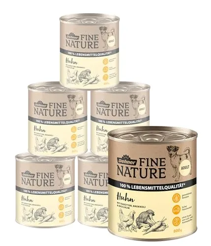 Dehner Fine Nature Hundefutter - Nassfutter in Lebensmittelqualität für ausgewachsene Hunde - Premium Hundefutter mit 100 % natürlichem Huhn, Gemüse und Kräutern, ohne Konservierungsstoffe. Ideal für die ausgewogene Ernährung Ihres Hundes.