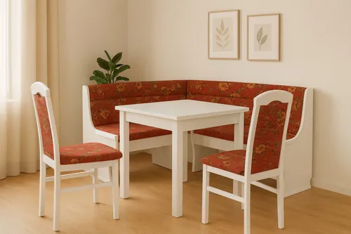 Eckbankgruppe 4-teilig Weiß/Rot Sitzgruppe Esszimmer-Set Speiseset Essgruppe