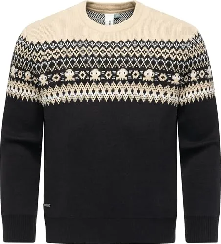 Ragwear Herren Pullover Norweger Schwarz Gr. M - Klassischer Norweger-Pullover mit Rundhalskragen aus weichem Baumwollmix, ideal für kalte Tage. Vielseitig kombinierbar für einen lässigen Look in Herbst und Winter.