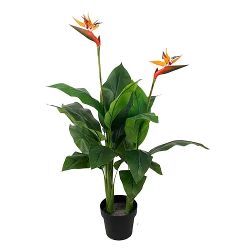 MichaelNoll Strelitzie mit Blüte, Kunstpflanze im schwarzen Topf (120 cm) - ELEGANTE DEKO FÜR JEDES ZUHAUSE: Diese realistische Kunst-Strelitzie bringt frisches Grün in dein Ambiente und benötigt keine Pflege. Ideal für Wohnzimmer, Büros oder Restaurants, stets schön und pflegeleicht.
