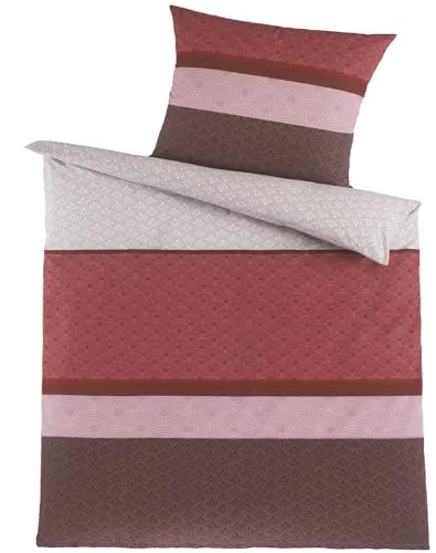 KH-Haushaltshandel 2-TLG. Baumwoll Renforce Bettwäsche 135x200 + 80x80cm, rottöne, quergestreift (W416932)