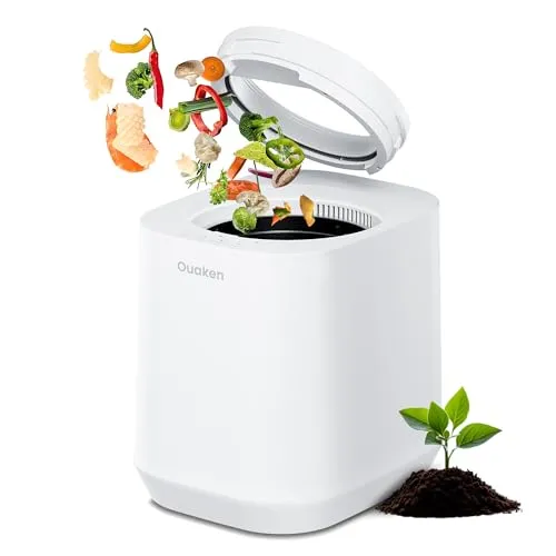 Ouaken Elektrischer Komposter Küchen, 4L Smart Küchenkomposteimer | 3 Modi, Geruchsarm, Leise, Selbstreinigung, Reduziert Lebensmittelabfälle um 90%, Verwandelt Küchenreste in Dünger, Weiß
