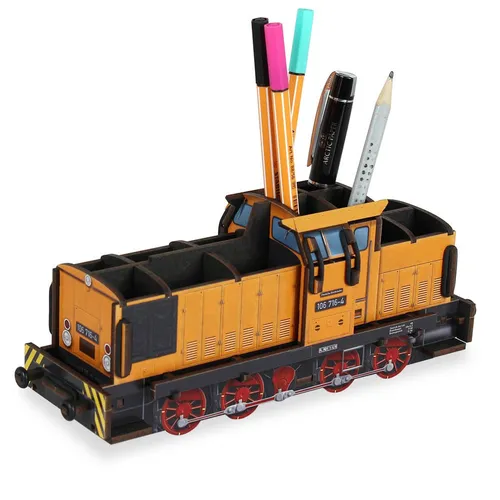 WERKHAUS Stiftebox Diesellok V60 Goldbroiler aus Holz | Geschenkidee