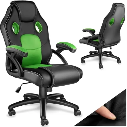 tectake® Racing Bürostuhl - Ergonomischer Gaming Stuhl mit Wippfunktion - Bürostuhl mit modernem Design und hervorragender Lendenwirbelstütze. Ideal für lange Sitzungen, ob im Büro oder beim Gaming, dank atmungsaktivem Material und einfacher Montage.