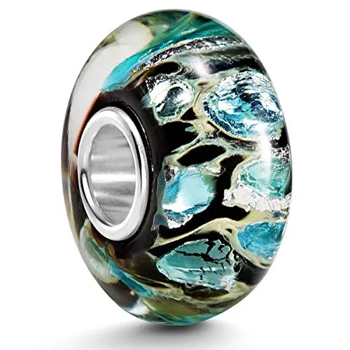 MATERIA by Matthias Wagner Glas Bead schwarz türkis blau mit Glitzerfolie 1522