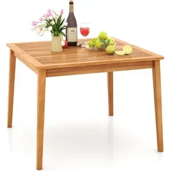 COSTWAY Gartentisch aus Akazienholz, 100x100cm – Quadratischer Terrassentisch mit Schirmloch für 4 Personen - Hochwertiger Gartentisch aus stabilem Akazienholz mit natürlichem Finish, ideal für 4 Personen. Das integrierte Schirmloch bietet Schatten für entspannte Stunden im Freien. Perfekt für Terrasse oder Garten.