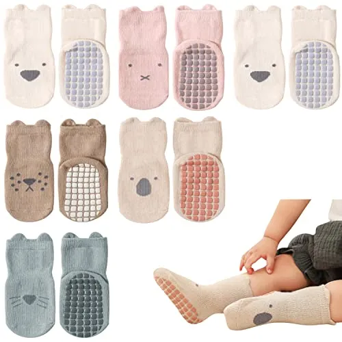 Adorel Baby Stoppersocken Baumwolle Antirutsch Krabbelsocken ABS Socken 6er-Pack Tiere 3-5 Jahre (Herstellergröße L)