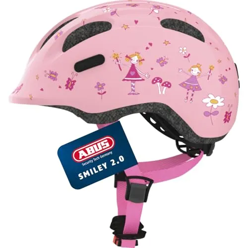Abus Smiley 2.0 Fahrradhelm Kinder - Rose Princess M (50-55 cm) - Fahrradhelme für Mädchen, sicherer Kopfschutz mit Reflektor und verstellbarer Passform, ideal für Straßenradsport und stylisch in Rosa.