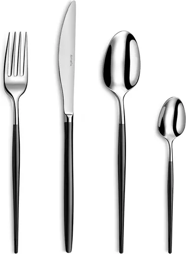 Amefa Besteck-Set SOPRANO (16-tlg) aus Edelstahl - Hochwertiges 16-teiliges Besteck-Set in elegantem Schwarz, ideal für einen stilvollen gedeckten Tisch. Rostfrei und langlebig mit mattierter PVD-Oberfläche für einen modernen Look.