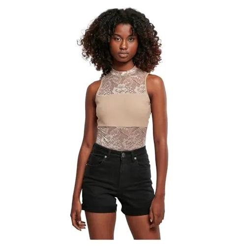 Urban Classics Damen Ladies Laces Bodysuit T-Shirt - Braun, M EU - Bodys für Damen, ideal als vielseitige Basis für verschiedene Outfits. Kombinierbar mit Jeans oder Röcken, aus elastischen Materialien für hohen Tragekomfort.
