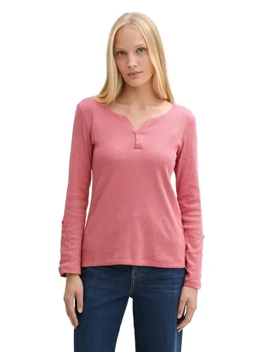 TOM TAILOR Damen 1024036 Henley Longsleeve mit Streifenmuster, 37445-Off White Red Small Stripe, XXX-Large