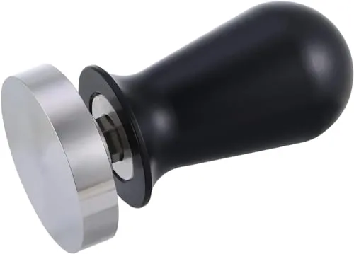 VIA CREMA Espresso-Tamper geeicht Siebträger Tamper - mit federbelastetem, flachem Edelstahlboden (58,50 mm), schwarz, 130167