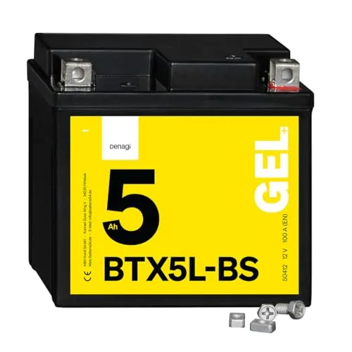 Denagi 50412 GEL BTX5L-BS Motorradbatterie 12V 5Ah, Ersetzt YTX5L-BS, wartungsfrei versiegelt vorgeladen