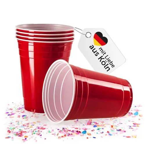 Vivaloo Becher 473 ml - Wiederverwendbare Partybecher in American Red Cups Design - Becher für Partys, aus stabilem Kunststoff, spülmaschinenfest und umweltfreundlich wiederverwendbar. Perfekt für unvergessliche Momente beim Beer-Pong!
