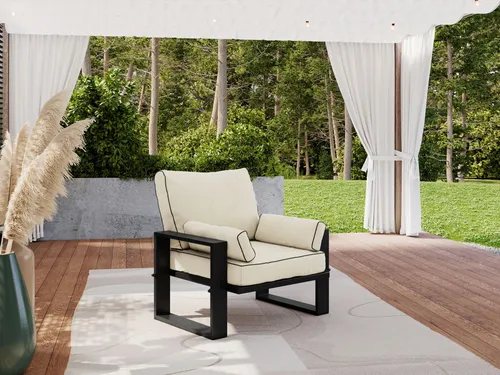 MKS Gartensessel Beige - 1-Sitzer Loungemöbel - Stilvoller Gartensessel mit bequemer Rückenlehne und witterungsbeständigem Design, ideal für Garten, Terrasse oder Balkon.