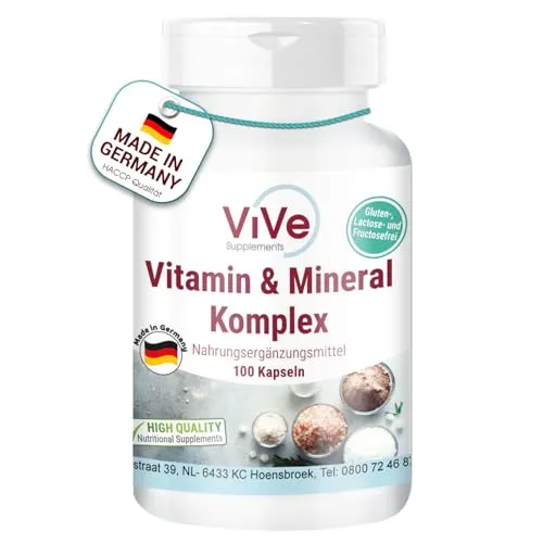 Vitamin & Mineral Komplex - 100 Kapseln, Multivitamin-Präparat für 100 Tage, nur 1 Kapsel täglich | Qualität aus Deutschland von ViVe Supplements