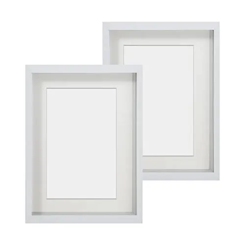 Anhow 2er 3D Bilderrahmen A4 (21x29.7 cm), Echtglas 3D Bilderrahmen zum Befüllen 3cm Tiefer Objektrahmen mit Beige Passepartout Passend für 15x20 cm Fotos - Weiß