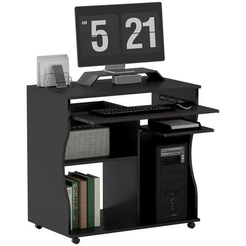 Mobiler Schreibtisch Schwarz - Rollbarer Computertisch mit Ablage - Schreibtische & Computermöbel, praktischer rollbarer Computertisch in elegantem Schwarz, ideal für flexibles Arbeiten und platzsparende Nutzung.