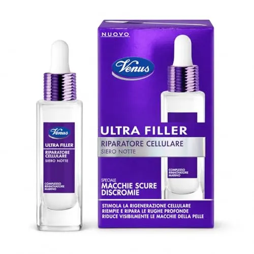 Venus Ultra Filler Nachtserum mit Meereskomplex, Hyaluronsäure und Niacinamid, reduziert Flecken und Falten, regeneriert und hellt die Haut auf, 30 ml, klinisch getestet