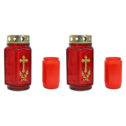 Ebersbacher Kerzenfabrik GmbH Glasgrablampe mit Einsatz, rote Hülle 2 Stück ca. (ØxH) 95 x 170 mm