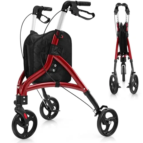 FANTASK Dreirad Rollator faltbar und leicht – 3-Rad Leichtgewichtrollator mit Sitz