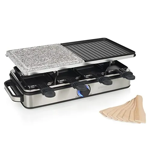 Princess Raclette-Grill Deluxe – 8 Personen, doppelseitig mit Stein- & Aluminiumplatte - Raclette & Grill in einem: Vielseitige Nutzung für 8 Personen mit Thermostat und großer Grillfläche. Ideal für gesellige Abende!