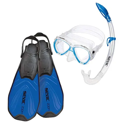 SEAC Jungen Set Zoom Schnorchelset Taucherbrille Mit Schnorchel Und Flossen, blau, 36-38