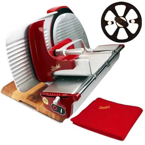 Berkel Home Line 250 Plus rot - Allesschneider mit 183 mm Schneidleistung, inkl. handgefertigtem Einlegebrett. Ideal für Aufschnitt von Salami, Schinken und mehr. Hochwertige Verarbeitung aus Italien.