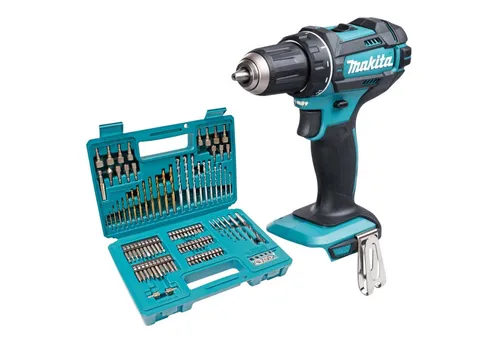 Makita DDF 482 Z Akku Bohrschrauber 18 V 62 Nm mit 102-tlg. Bit Bohrer Set - Akkuschrauber mit 62 Nm Drehmoment, ideal für präzises Arbeiten, inkl. umfangreichem 102-tlg. Bit Bohrer Set - ohne Akku, ohne Ladegerät.
