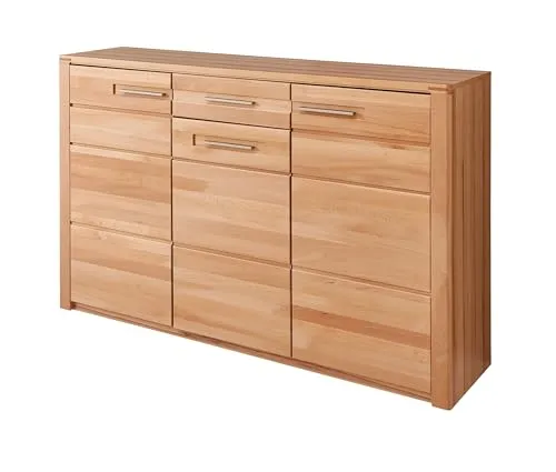 möbelando Schuhkommode >Nature One< 3 Türen, 1 Schublade, Kernbuche Teil-massiv FSC-Zertifiziert - Modernes Flurgarderoben Schuhregal mit viel Stauraum - 160/100 / 40 cm (B/H/T)