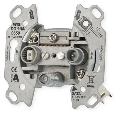 Wisi DD 11 M 0650 Multimedia-Durchgangsdose, 10dB, 3-Loch, F-Anschluss, 14567, Metall (DD11M0650)