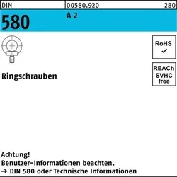 Reyher Ringschrauben DIN 580 A 2 M 16 (5 Stück) - Schrauben, hochwertige Ringschrauben für sichere Verbindungen, hergestellt in Deutschland, ideal für industrielle Anwendungen.