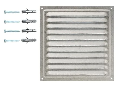 Lüftungsgitter aus verzinktem Stahl mit Insektennetz, wetterfestes Metall-Lüftungsgitter für Innen- und Außenbereich, Belüftungsgitter. (20 x 20 cm)