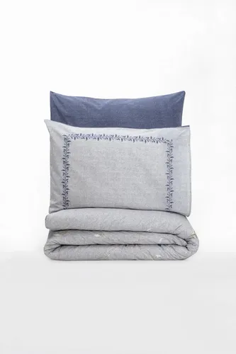 Ranforce Super King Bettwäsche Set – 100% Baumwolle - Schickes Bettwäsche-Set in Dunkelblau und Hellgrau, ideal für stilvolle Schlafzimmer. Mit 260 x 220 cm bietet es Komfort und Eleganz. Maschinenwaschbar bei 30 °C für einfache Pflege.