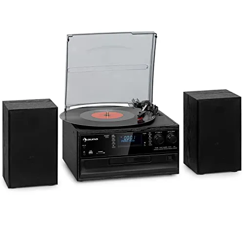 Auna Plattenspieler - Retro-Design mit Lautsprecher, Bluetooth, CD-Player und DAB Radio für ultimativen Musikgenuss