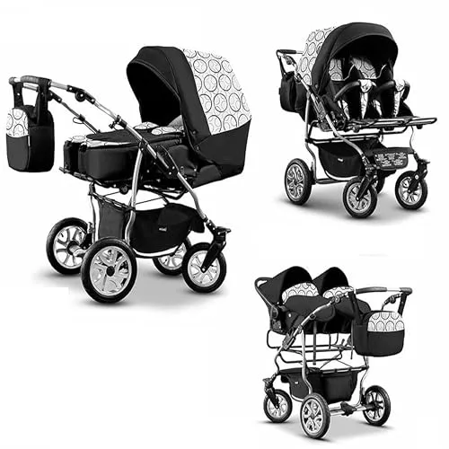 Zwillingskinderwagen 3 in 1 City Twin inkl. Autositze - 15 Teile - in 19 Farben