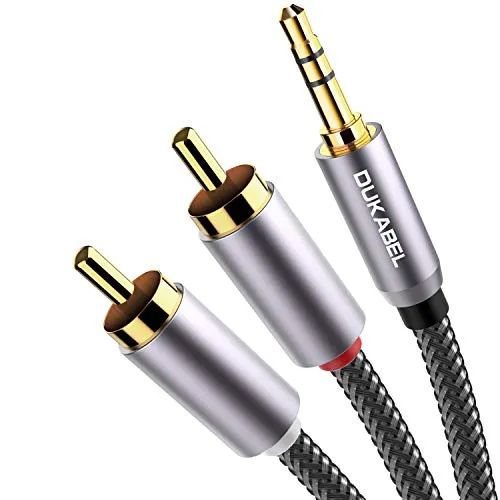 DuKabel Cinch auf Klinke Kabel 3,5 Cinch Kabel 3.5mm Klinke zu 2 Stereo RCA Stecker HiFi Audio Aux Kabel mit Nylon Mantel, Metall Gerhäuse und 24K vergoldeter Kontakte - Top Series 5m