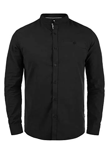 !Solid Allion Herren Langarmhemd Slim Fit - Schwarz, Größe XL - Herrenhemden mit Stehkragen, ideal für vielseitige Outfits. Nachhaltig produziert aus recycelten Materialien und unter der Better Cotton Initiative.