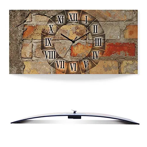 Lautlose Wanduhr mit Römischen Ziffern - 50x25 cm Retro Vintage Steinoptik - Wohnaccessoires: Diese geräuschlose Wanduhr im modernen Design ist ideal für jedes Zimmer und bietet eine freischwebende Optik mit langlebigem UV-Druck. Made in Germany seit 1967.