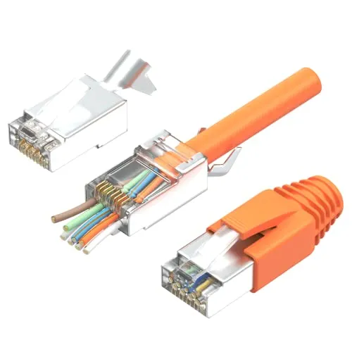 RJ45 Stecker Cat7 10er Set | Geschirmte Netzwerkstecker mit Zugentlastung