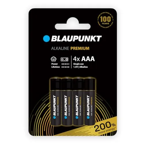 BLAUPUNKT Premium AAA Alkalibatterien Packung mit 4, am besten für Gamecontroller und Spielsachen, LR03BPR/4CP