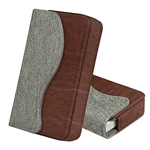 FINTIE Visitenkartenetui Kartenetui, Premium Kunstleder Handgefertigte Scheckkartenhülle Kreditkartenetui mit Magnetverschluss für Damen Herren, Grau (Stoff)