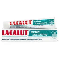 Lacalut Extra Sensitive Wirkzahncreme 75 ML - Zahnpasta für empfindliche Zähne, desensibilisiert Zahnhälse und reduziert Schmerzempfindlichkeit durch spezielle Rezeptur mit Kalium- und Strontiumsalzen.